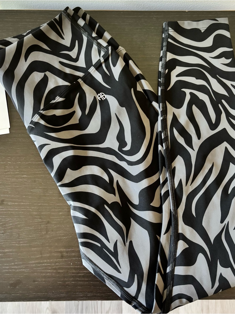 Anine Bing Sport Black and Gray Zebra-Print Leggings - Medium - NWT